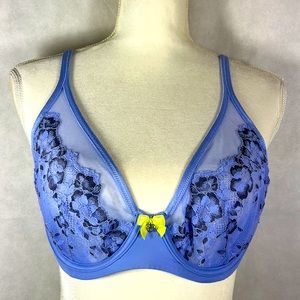 Victoria Secret Body By Victoria Unlined Lace Cornflower Blue Underwire Bra 34D
